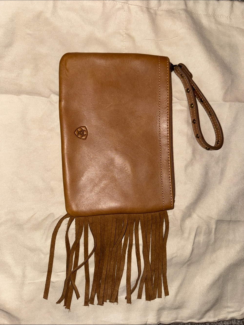 Ariat brown Fringe Leather Wristlet Clutch